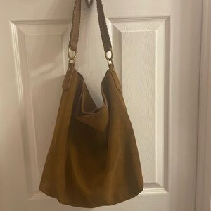 Banana Republic Brown/Tan Suede Handbag with Leather Shoulder Strap